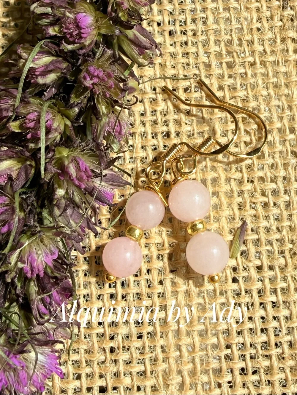 Alquimia Pink Rose Quartz and Gold Bead Dangle Earrings